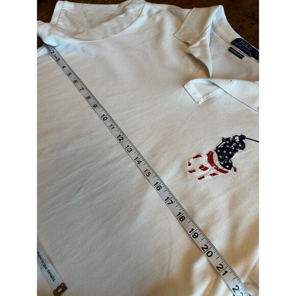 Polo Ralph Lauren Size Large White Collared American Flag Pony Custom Slim Fit - Picture 7 of 8